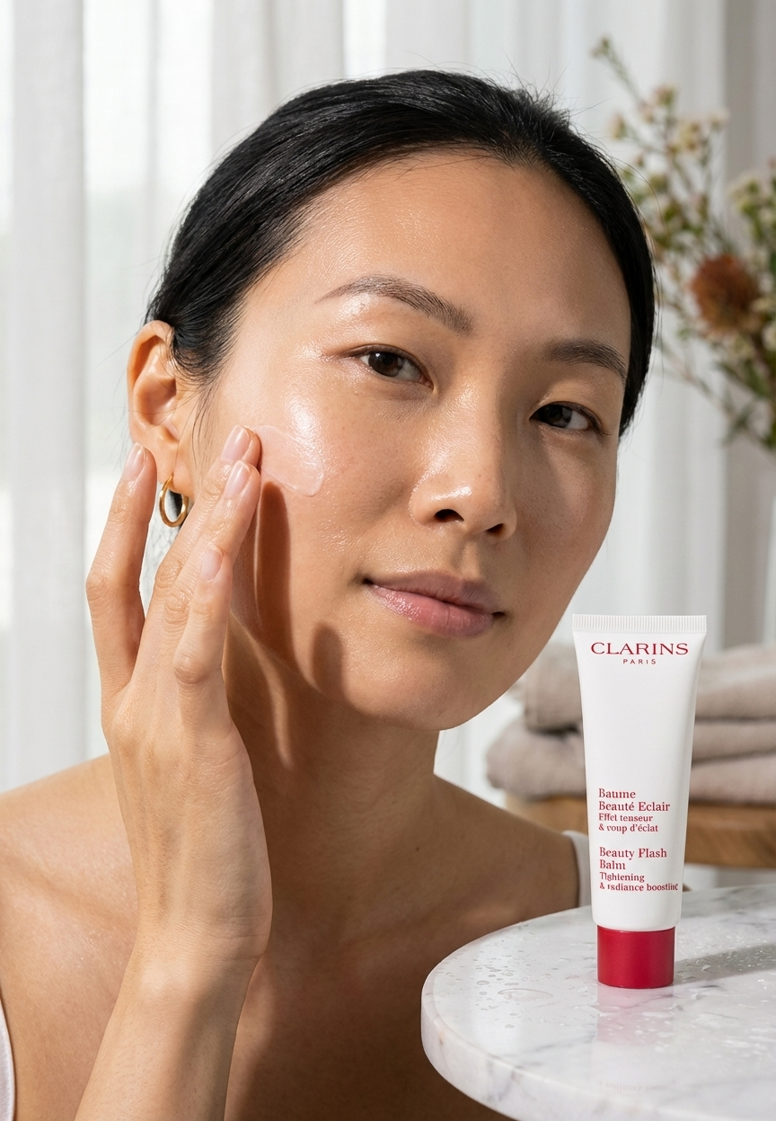 AI beauty product photography on a soft background